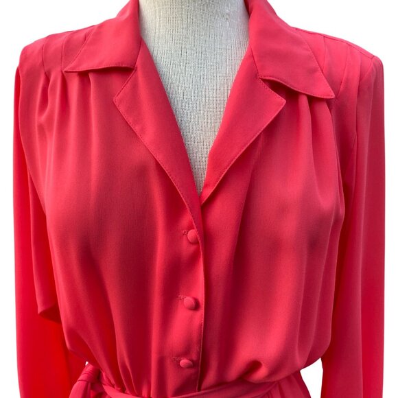 Vintage 80s Willi Petites Pink Button-Up Belted Dress Size 12 Polyester Lined - Picture 11 of 16